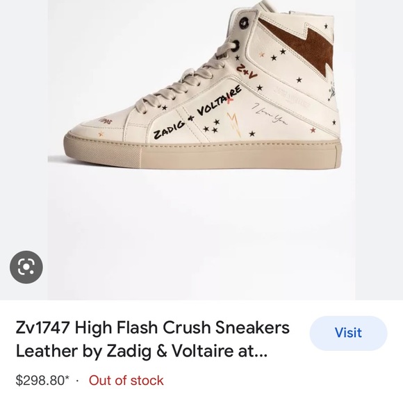 ZV1747 High Flash Sneakers CRUSH Leather ZADIG&VOLTAIRE, size 40 US 9 Distressed - Picture 2 of 15